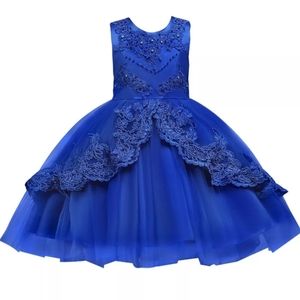 Royal blue lace flower girl party dress gown 3-4